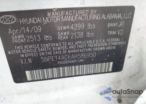 2010 Hyundai Sonata Gls из США, поврежденный, VIN 5NPET4AC6AH586950